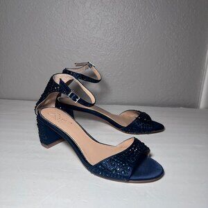 Jewel Badgley Mischka Navy Blue Embellished Black Heel Sandals